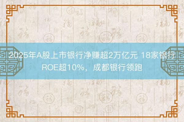 2025年A股上市银行净赚超2万亿元 18家银行ROE超10%，成都银行领跑