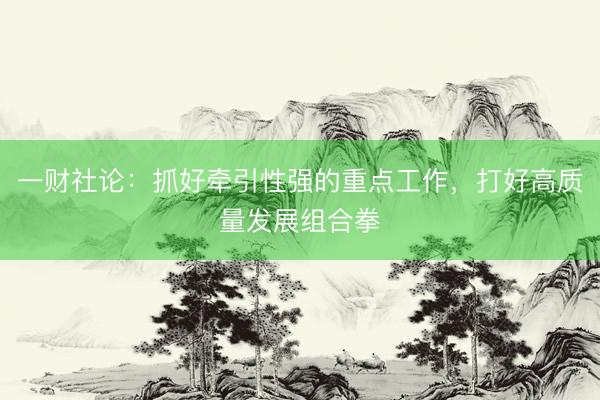 一财社论：抓好牵引性强的重点工作，打好高质量发展组合拳