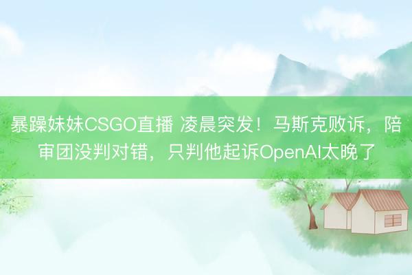 暴躁妹妹CSGO直播 凌晨突发!马斯克败诉,陪审团没判对错,只判他起诉OpenAI太晚了
