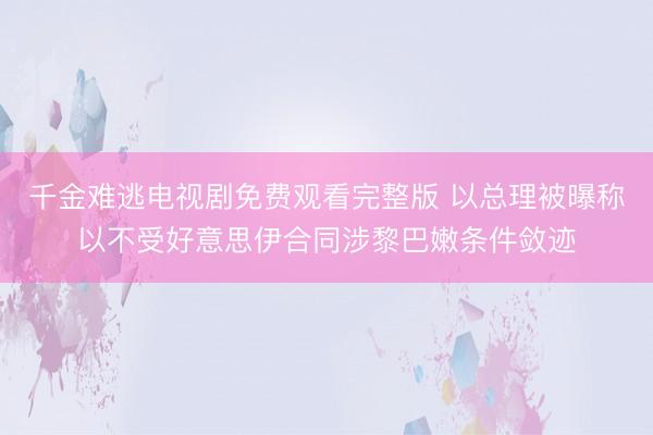 千金难逃电视剧免费观看完整版 以总理被曝称以不受好意思伊合同涉黎巴嫩条件敛迹
